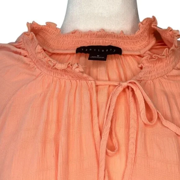 SANCTUARY | Pre-Loved Coral Boho Cinch Waist Blouson Top – Size Medium - Picture 7 of 8